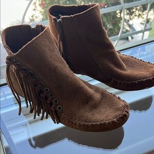 Brown Suede Fringe Ankle Boots